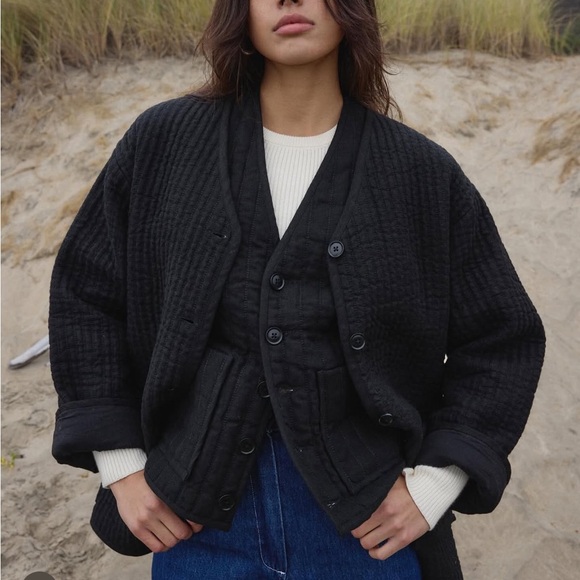 First Rite Black Button-Up Quilted Jacket - S - Picture 5 of 7